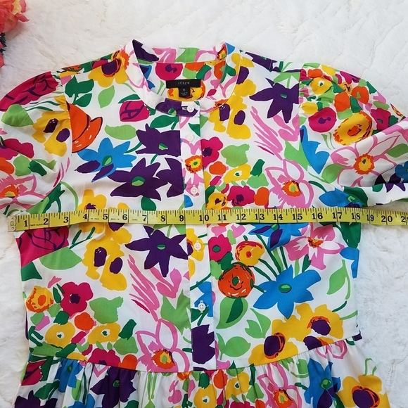 J. Crew Puff-sleeve Dress in Vibrant Garden Print Floral Shift Dress - Picture 6 of 9